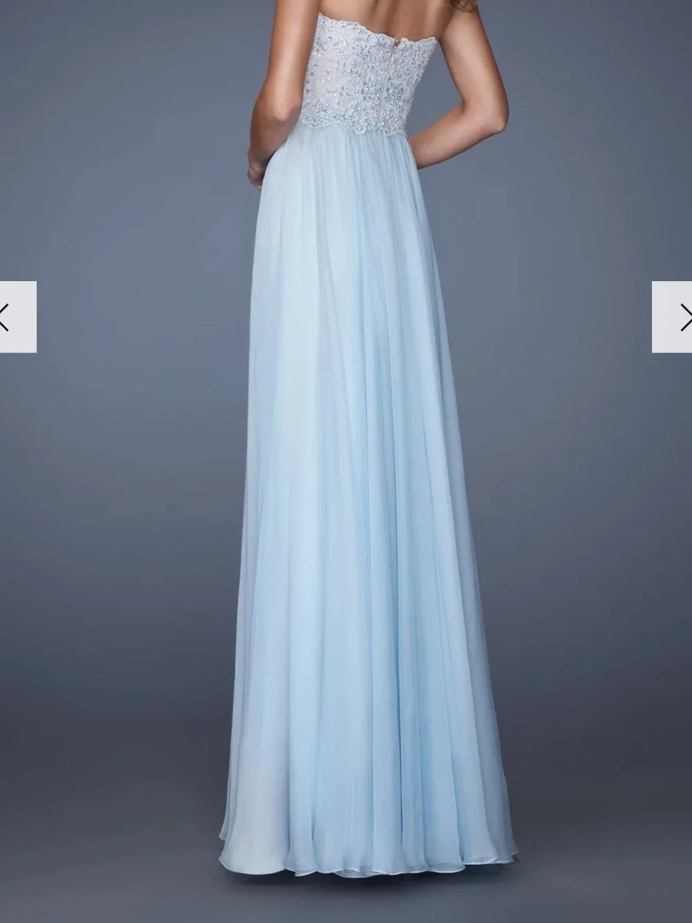 La Femme long light blue formal dress with lace embellished bodice - Picture 2 of 12